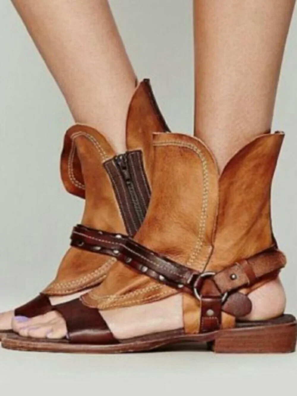 Free People Everything Went West leather studded harness bootie gladiator sandal